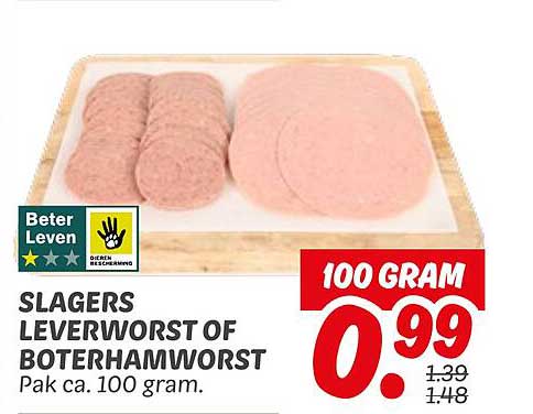 SLAGERS LEVERWORST OF BOTERHAMWORST Pak ca. 100 gram