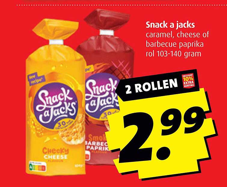 Snack a jacks caramel, cheese of barbecue paprika rol 103-140 gram