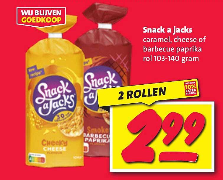 Snack a jacks caramel, cheese of barbecue paprika rol 103-140 gram