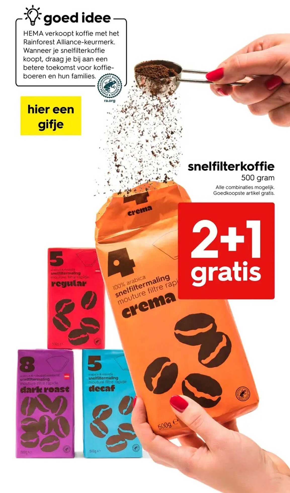 snelfilterkoffie 500 gram 2+1 gratis