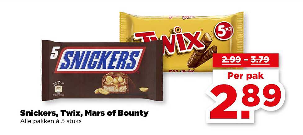 Snickers, Twix, Mars of Bounty - Alle pakketten à 5 stuks