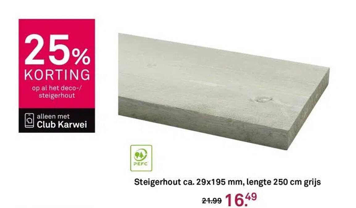 Steigerhout ca. 29x195 mm, lengte 250 cm grijs