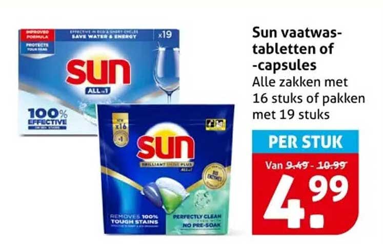 Sun vaatwastabletten of -capsules