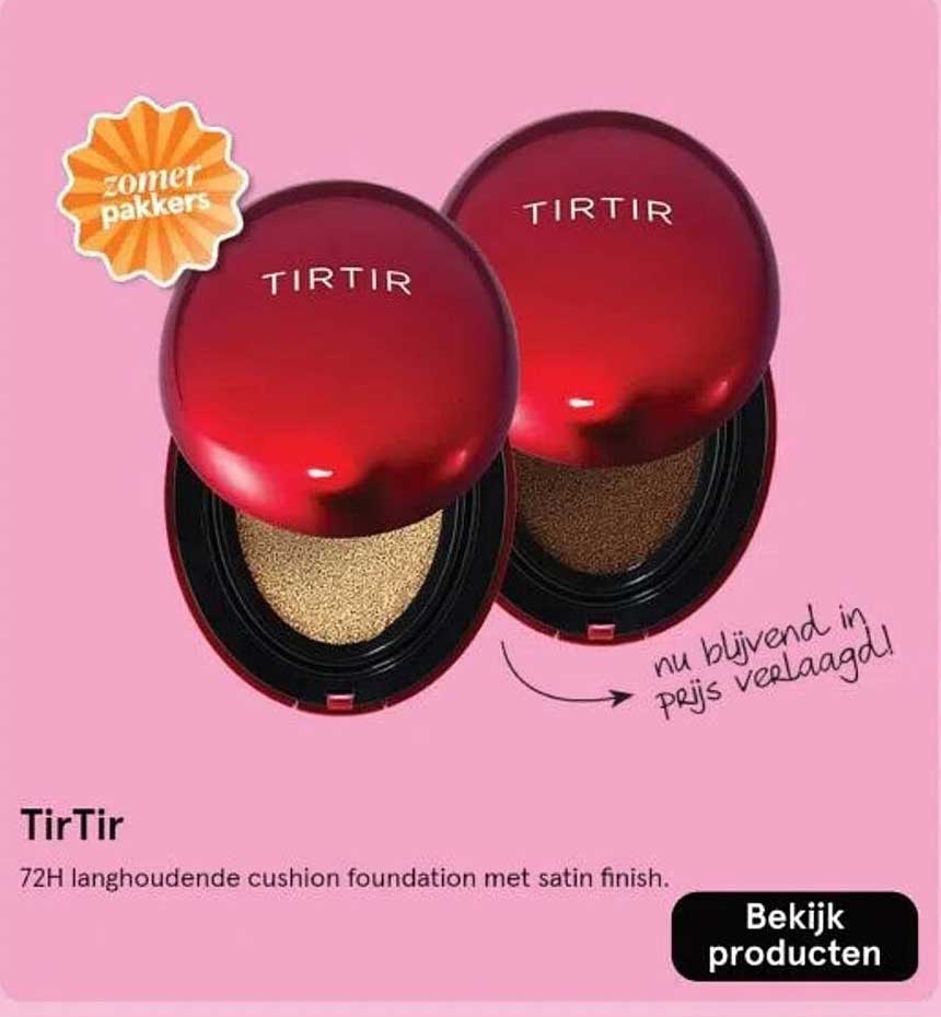 TirTir 72H langhoudende cushion foundation met satin finish.