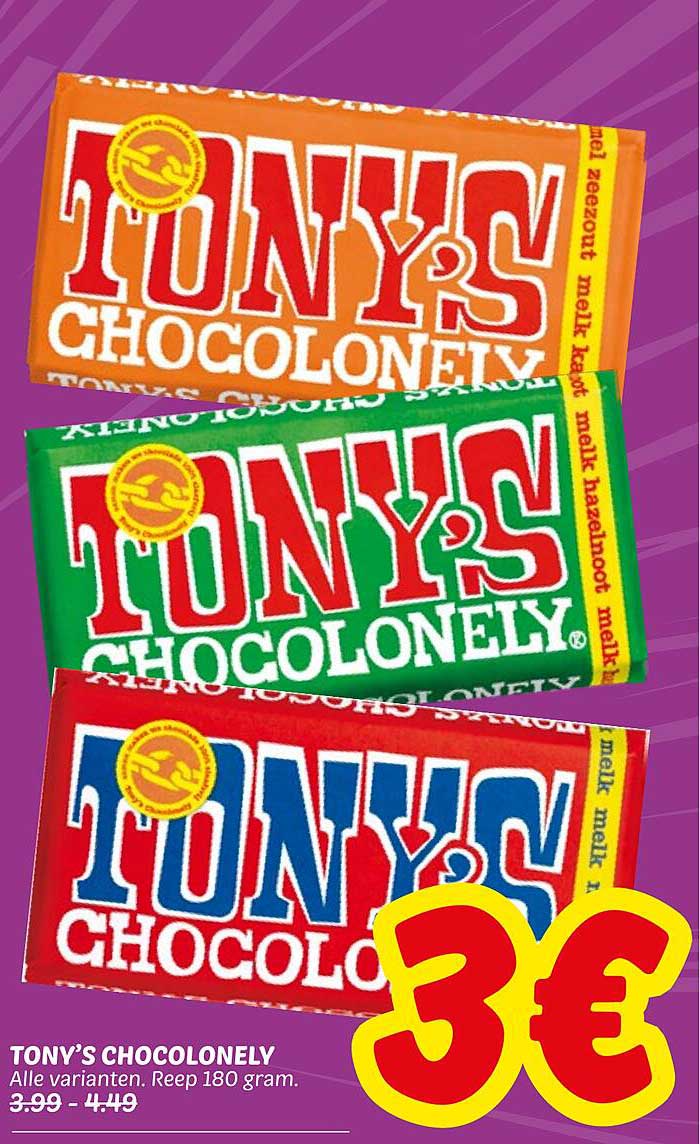 TONY'S CHOCOLONELY Alle varianten. Reep 180 gram.