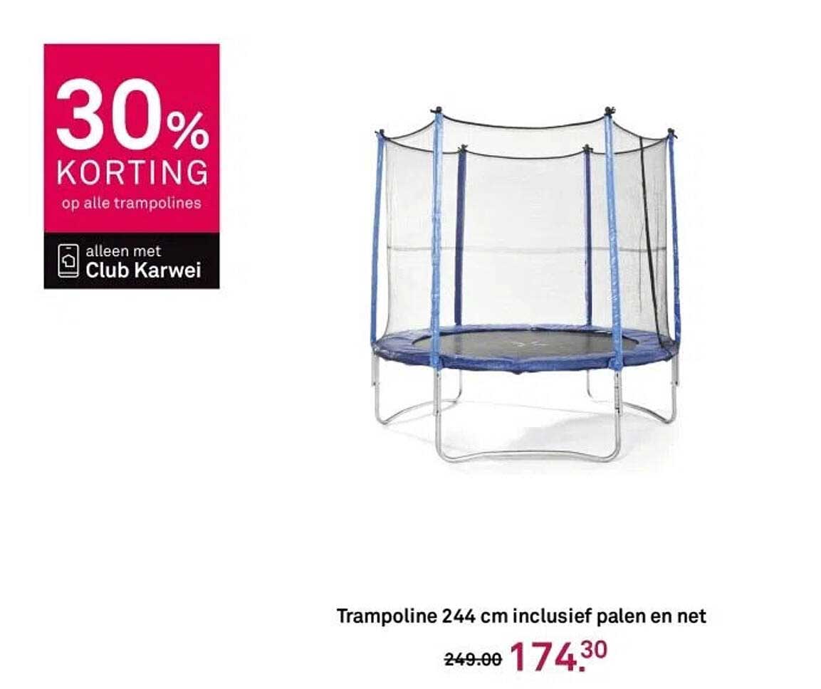 Trampoline 244 cm inclusief palen en net