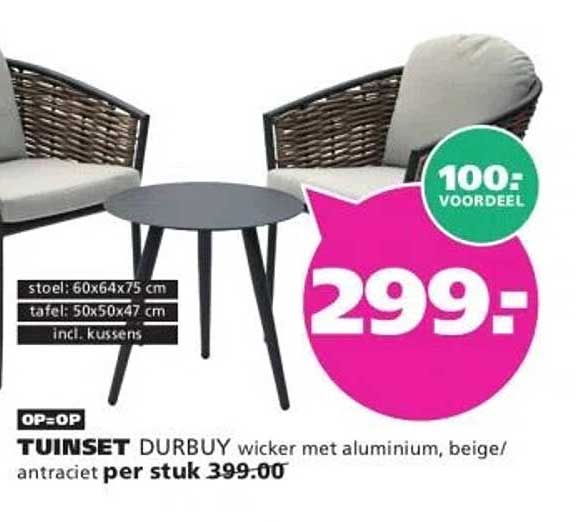 TUINSET DURBUY wicker met aluminium, beige/antraciet
