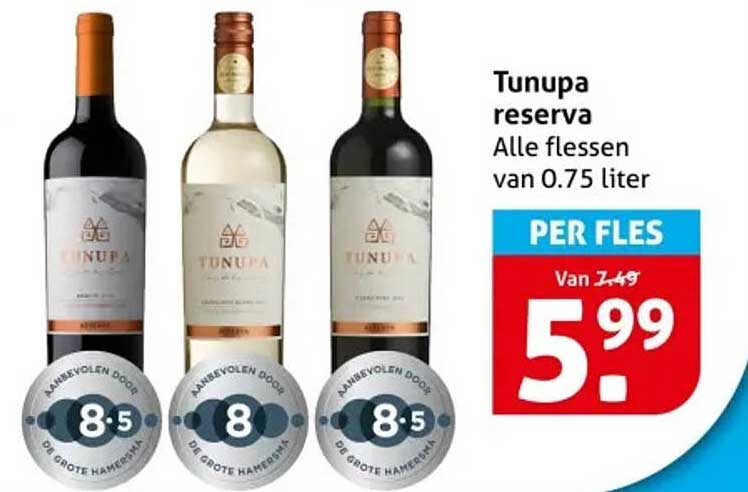 Tunupa reserva Alle flessen van 0.75 liter