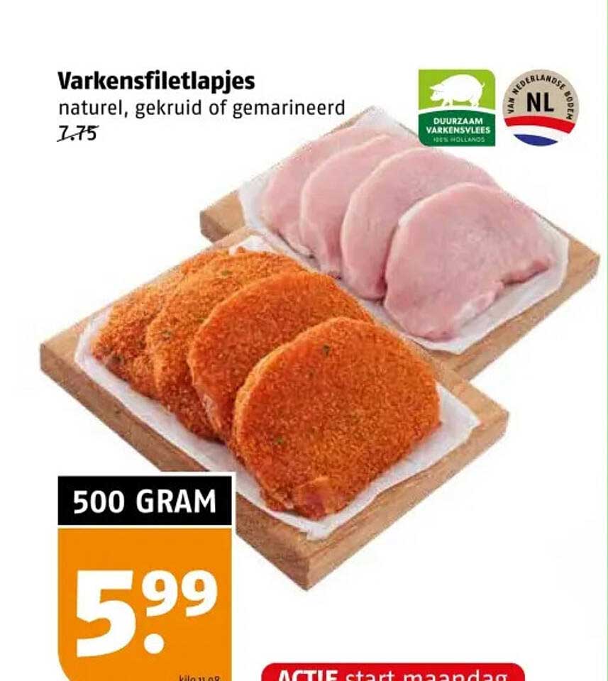 Varkensfiletlapjes naturel, gekruid of gemarineerd