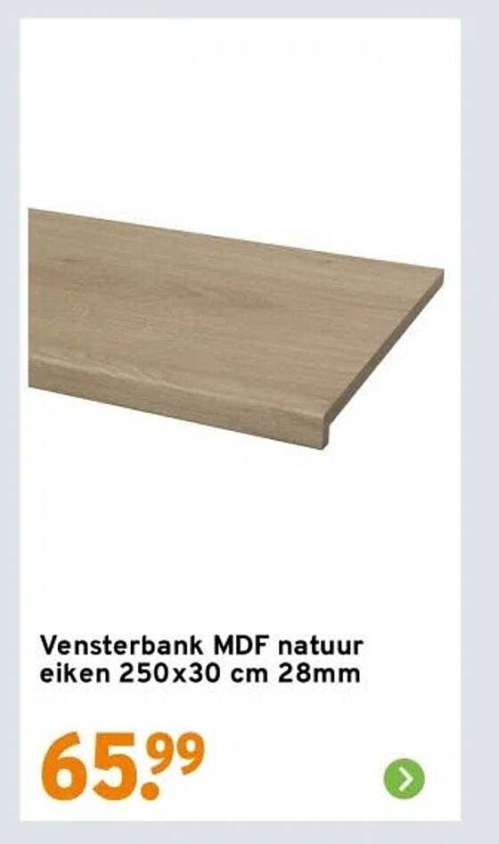 Vensterbank MDF natuur eiken 250x30 cm 28mm