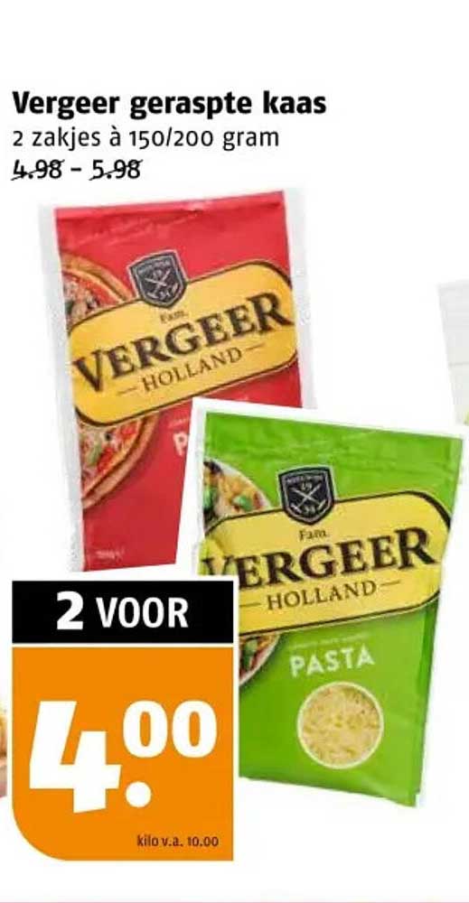 Vergeer geraspte kaas 2 zakjes à 150/200 gram