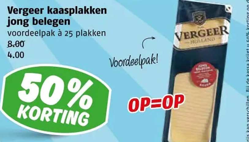 Vergeer kaasplakken jong belegen voordeelpak à 25 plakken