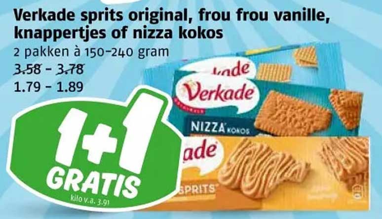Verkade sprits original, frou frou vanille, knappertjes of nizza kokos