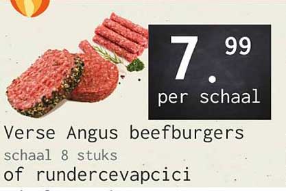 Verse Angus beefburgers schaal 8 stuks of rundercervelat