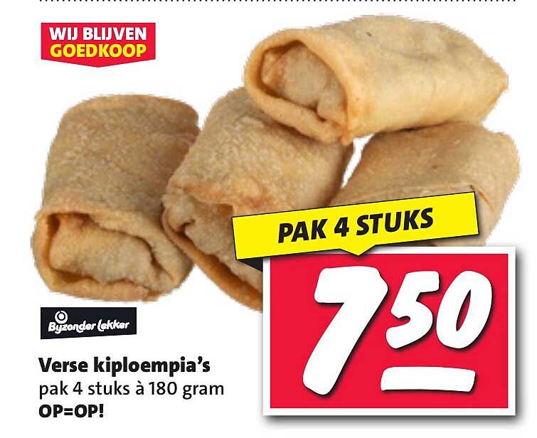 Verse kiploempia's pak 4 stuks à 180 gram OP=OP!