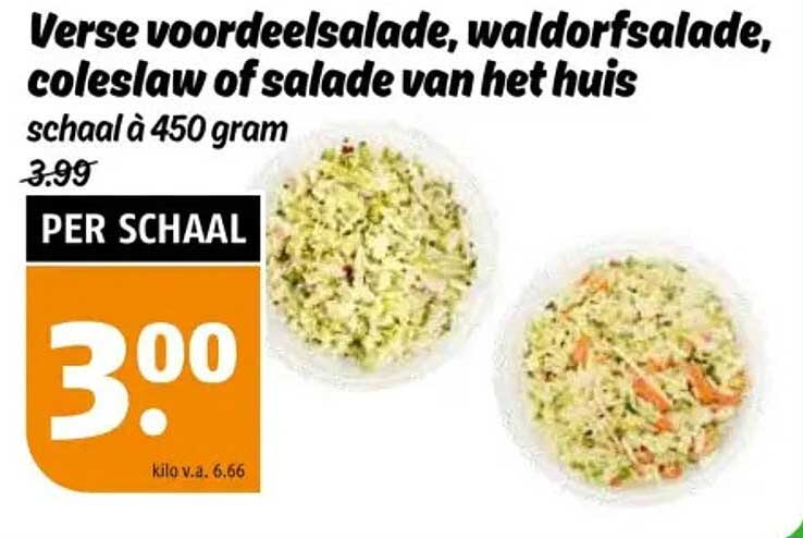 Verse voordeelsalade, waldorfsalade, coleslaw of salade van het huis