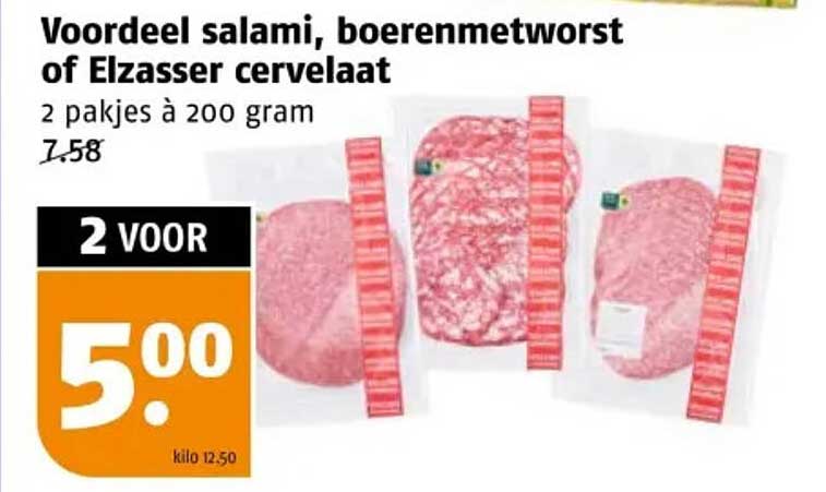 Voordeel salami, boerenmetworst of Elzasser cervelaat