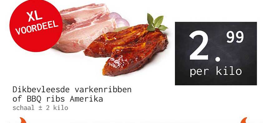 XL VOORDEEL: Dikbevliesde varkenribben of BBQ ribs Amerika