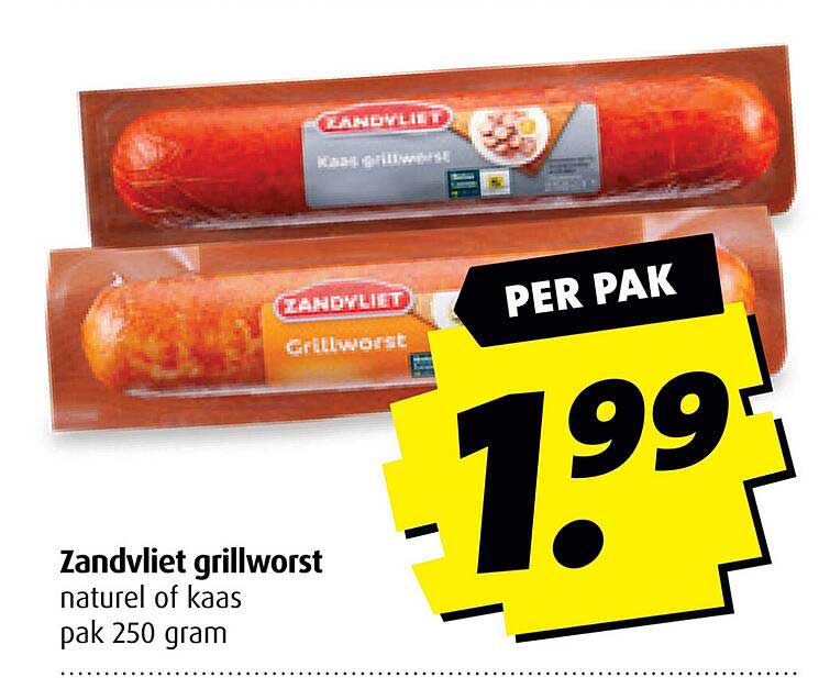 Zandvliet grillworst naturel of kaas pak 250 gram