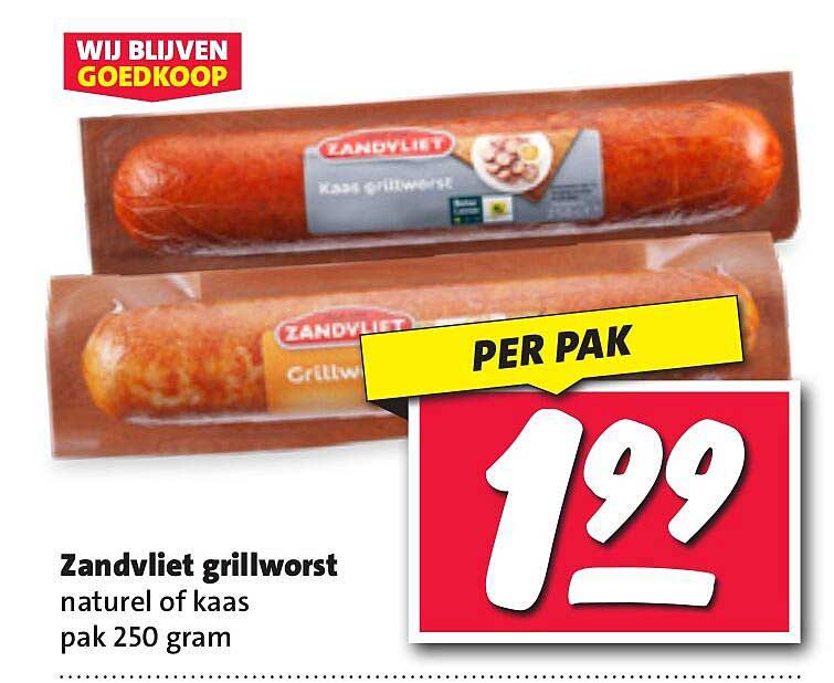 Zandvliet grillworst naturel of kaas pak 250 gram