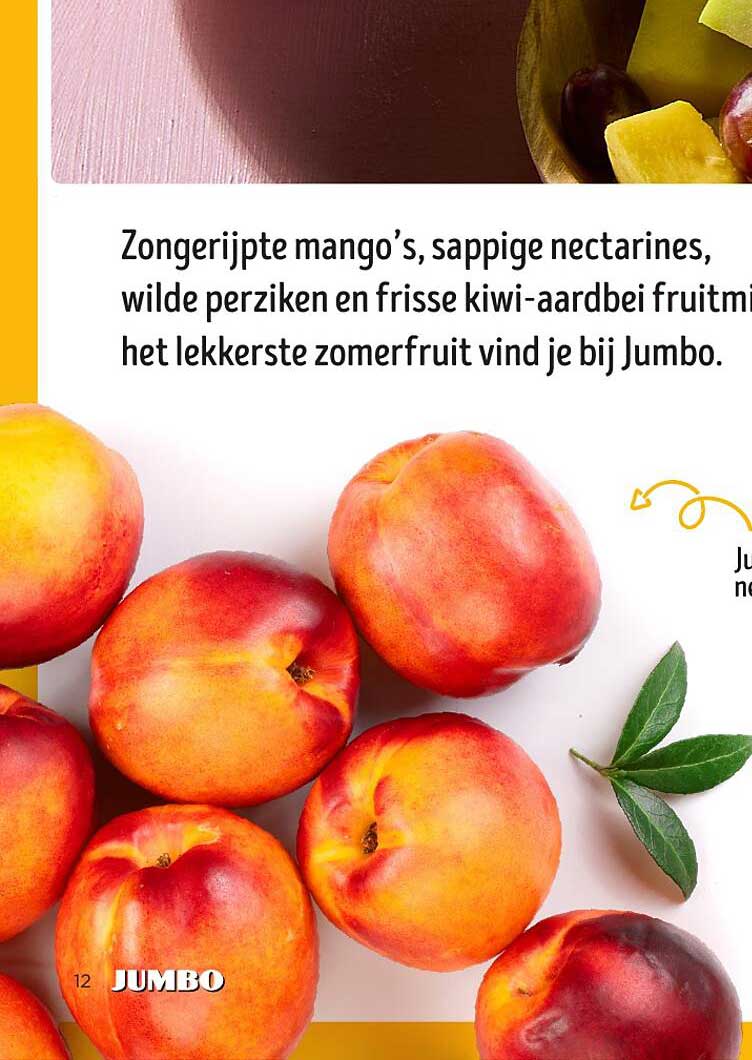 Zongerijpte mango’s, sappige nectarines, wilde perziken en frisse kiwi-aardbei