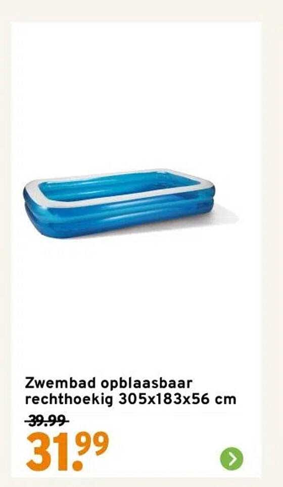 Zwembad opblaasbaar rechthoekig 305x183x56 cm