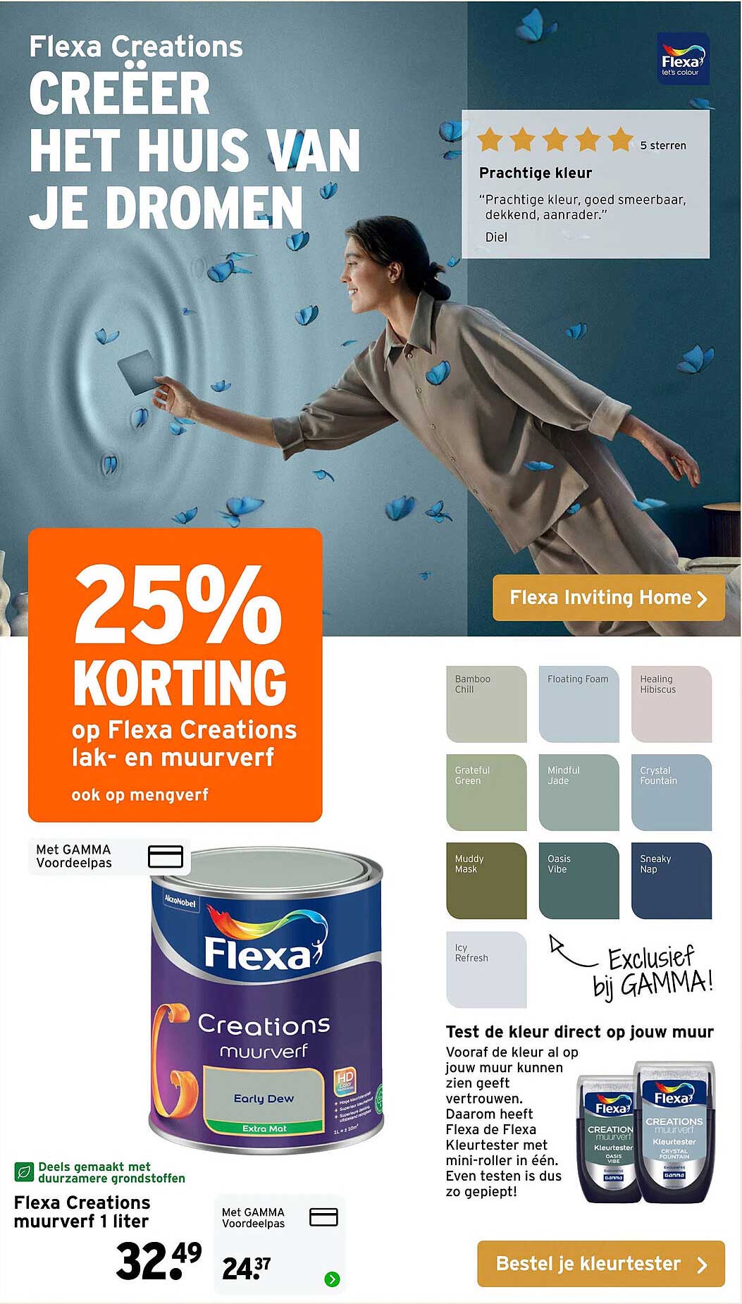 25% korting op Flexa Creations lak- en muurverf ook op mengverf
