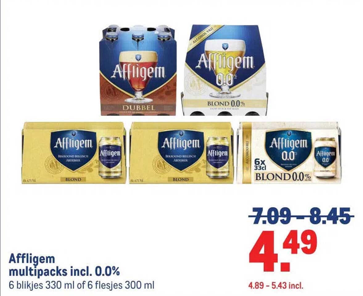 Affligem multipacks incl. 0.0% 6 blikjes 330 ml of 6 flesjes 300 ml