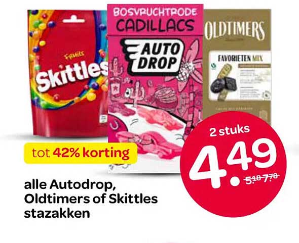 alle Autodrop, Oldtimers of Skittles stazakken tot 42% korting