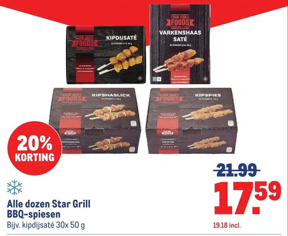 Alle dozen Star Grill BBQ-spiesen