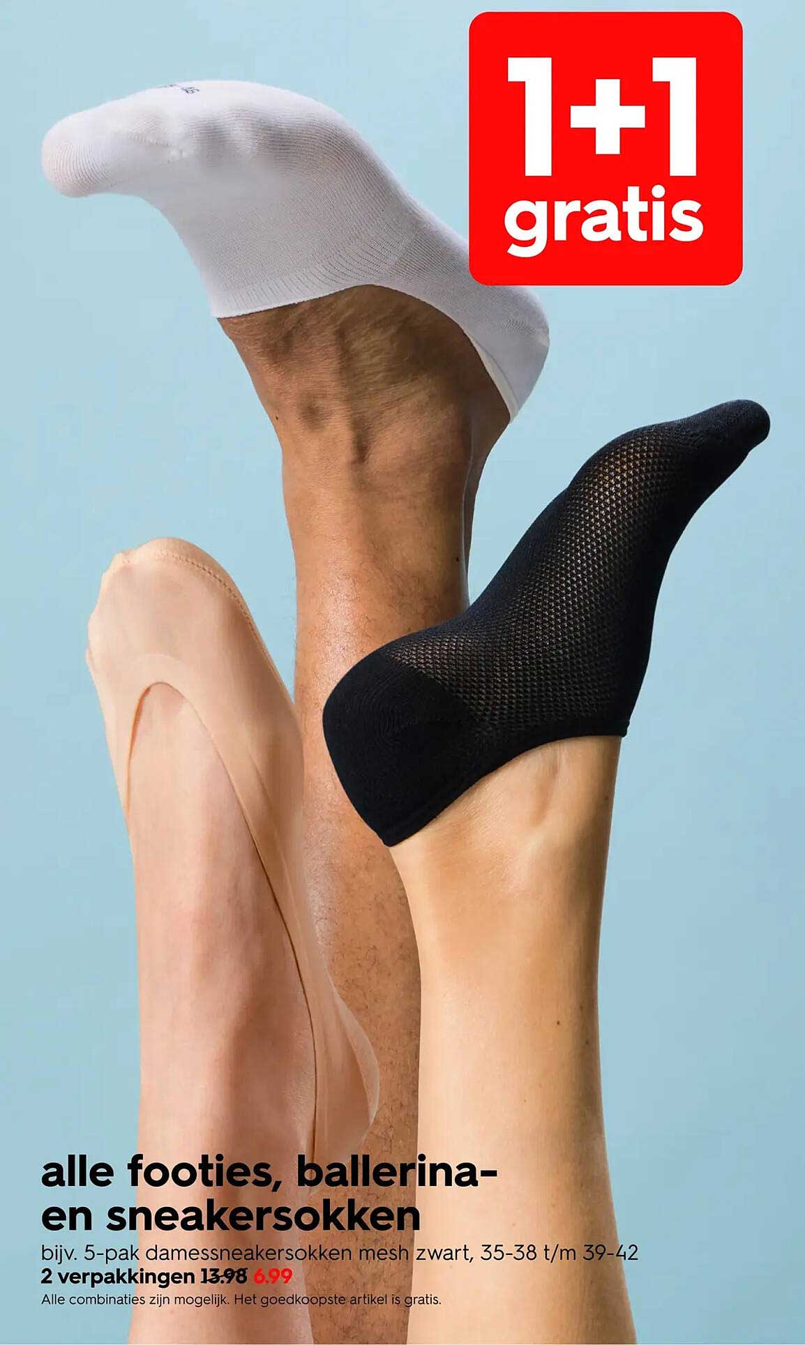 alle footies, ballerina- en sneakersokken 1+1 gratis