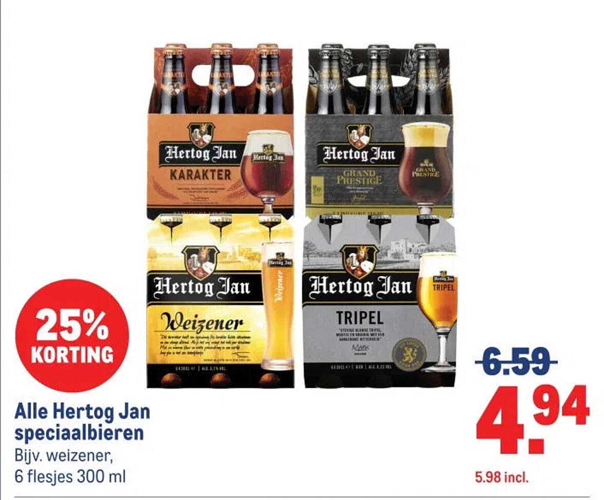 Alle Hertog Jan speciaalbieren 25% korting