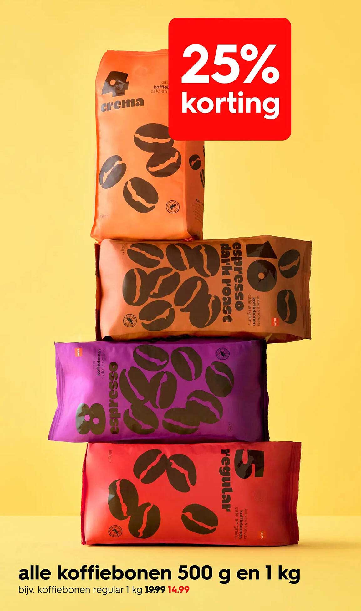 alle koffiebonen 500 g en 1 kg 25% korting