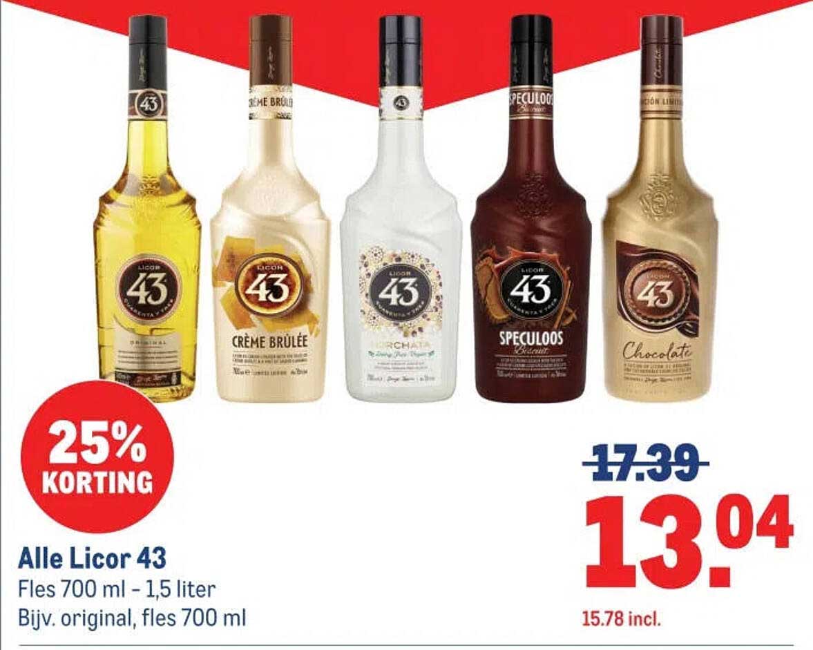 Alle Licor 43 25% korting