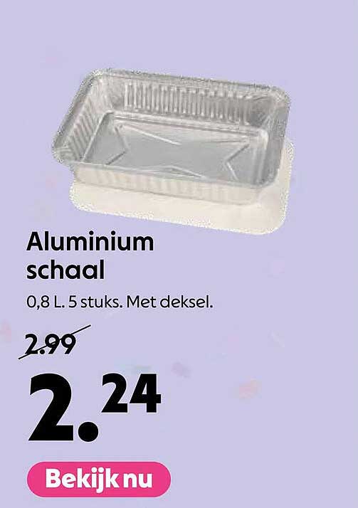 Aluminium schaal 0,8 L. 5 stuks. Met deksel.