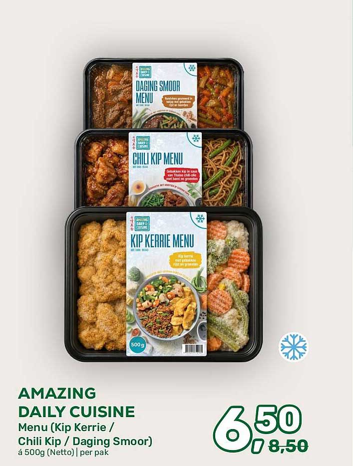 AMAZING DAILY CUISINE Menu (Kip Kerrie / Chili Kip / Daging Smoor) á 500g (Netto) | per pak