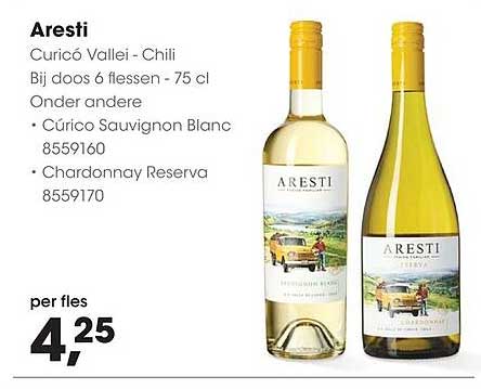 Aresti Curicó Vallei - Chili Bij doos 6 flessen - 75 cl Onder andere • Curicó Sauvignon Blanc 8559160 • Chardonnay Reserva 8559170