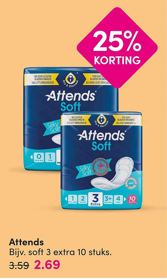 Attends Bijv. soft 3 extra 10 stuks 25% KORTING
