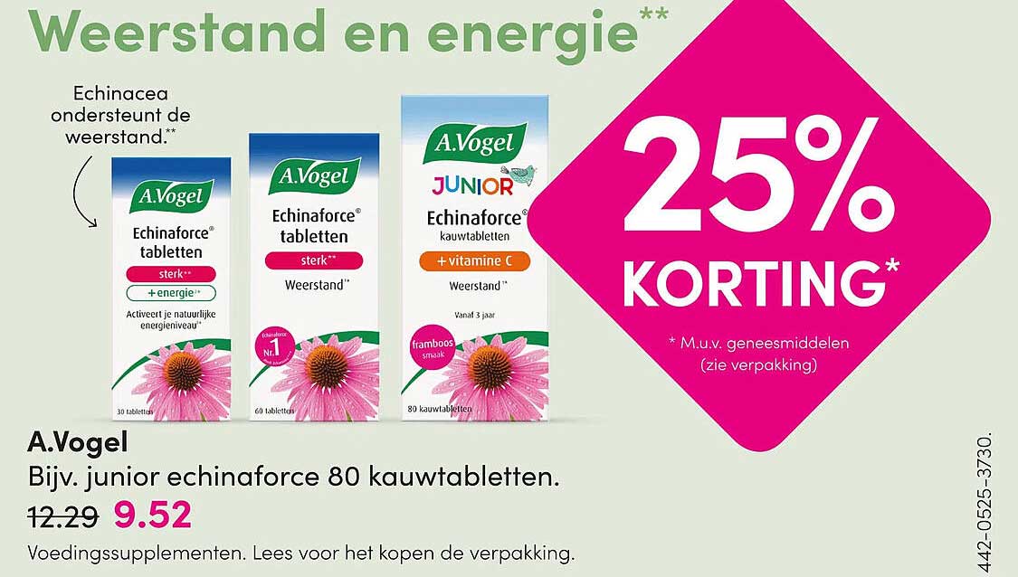 A.Vogel Bijv. junior echinaforce 80 kauwtabletten. 25% KORTING