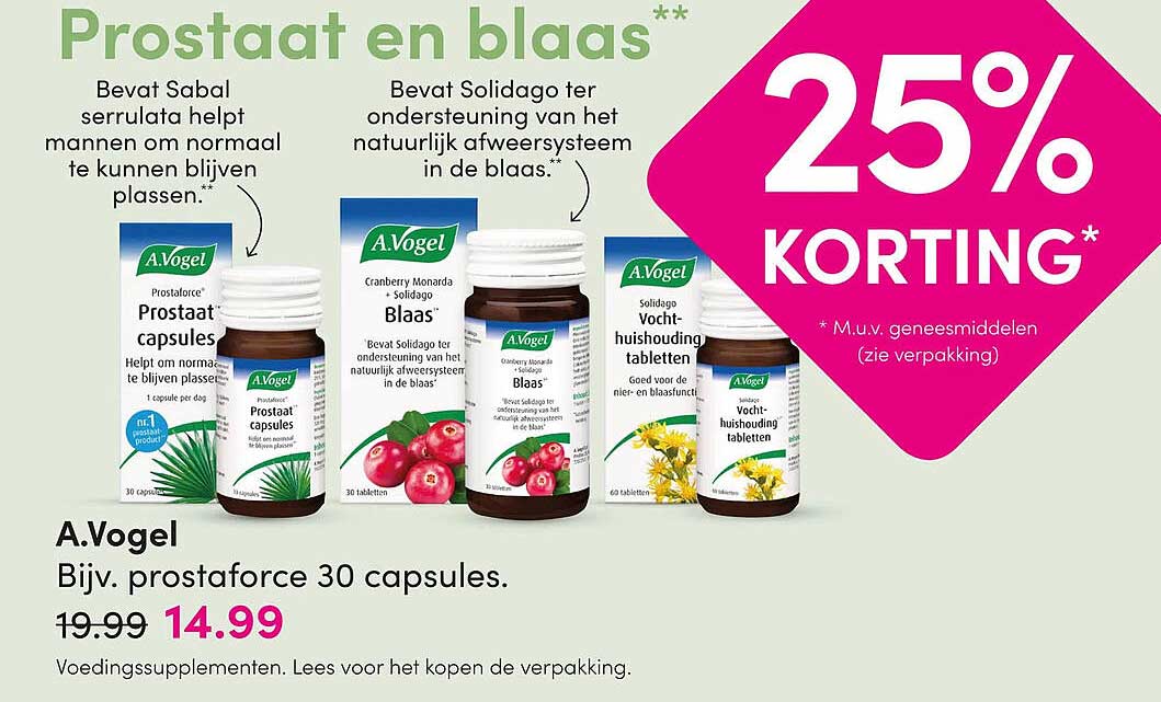A.Vogel Bijv. prostaforce 30 capsules. 25% KORTING
