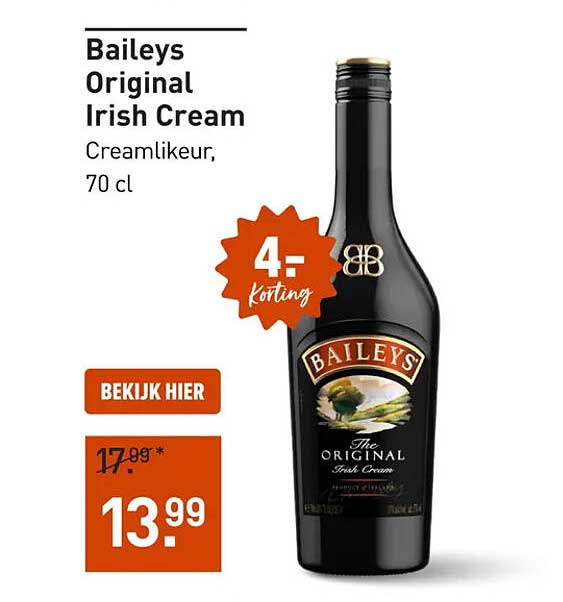 Baileys Original Irish Cream Creamlikeur, 70 cl 4= korting
