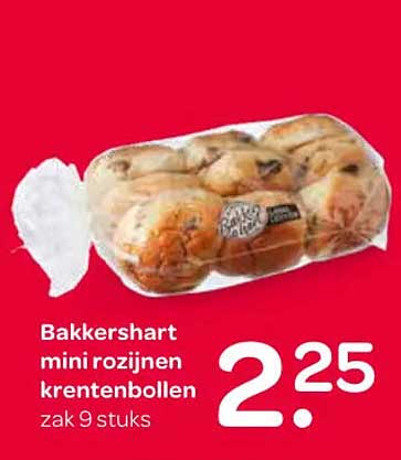 Bakkershart mini rozijnen krentenbollen zak 9 stuks