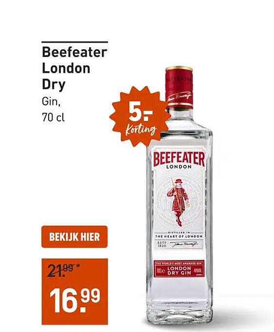 Beefeater London Dry Gin, 70 cl 5,- korting