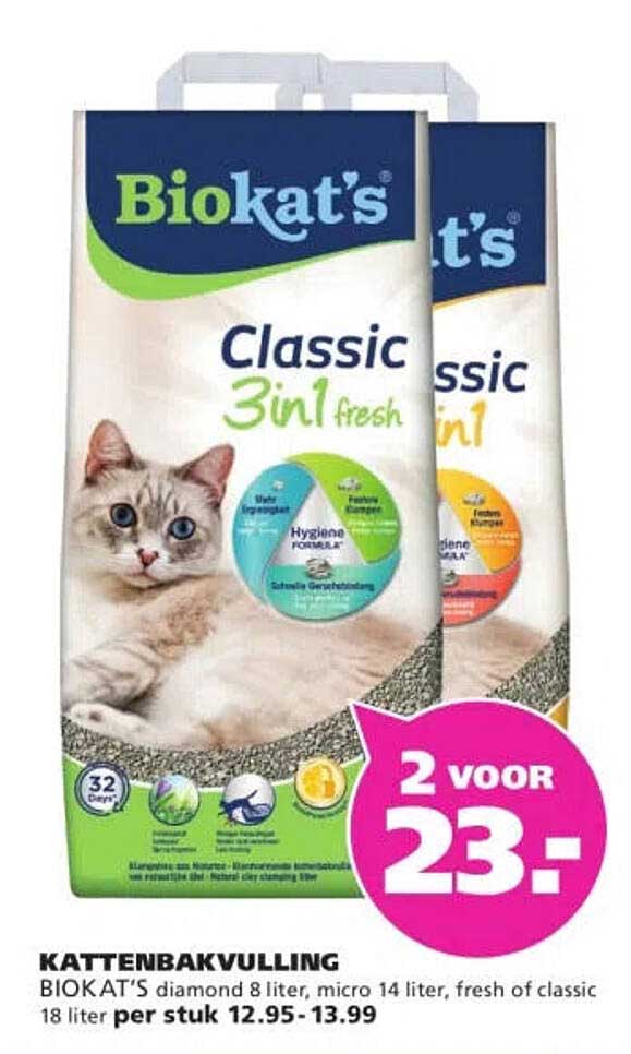 Biokat's kattenbakvulling 2 voor 23,-