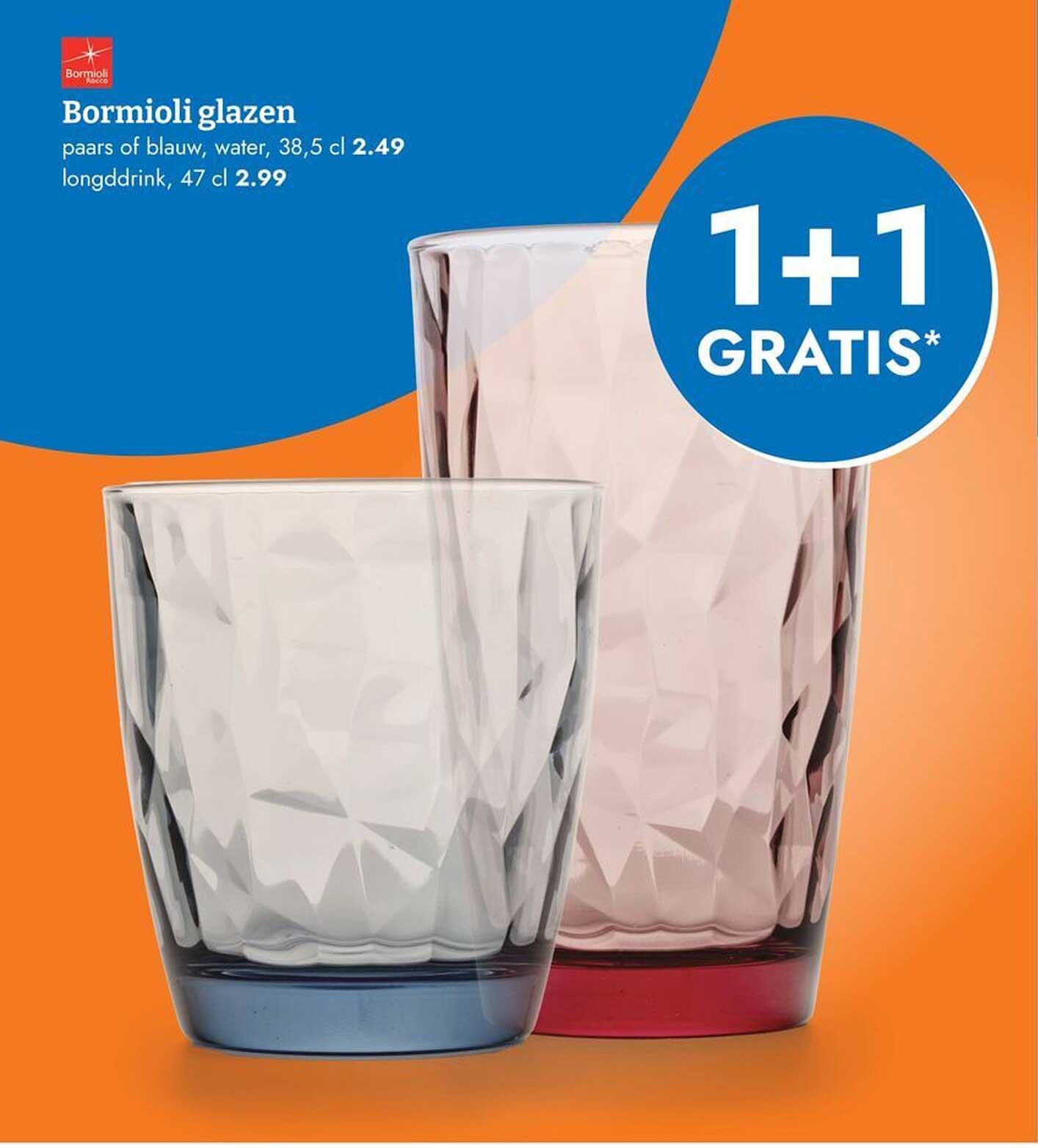 Bormioli glazen 1+1 gratis