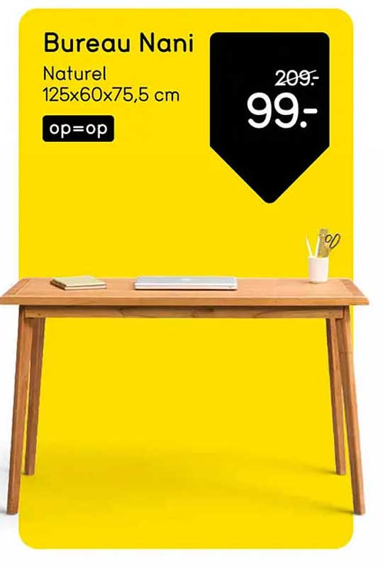 Bureau Nani Naturel 125x60x75,5 cm op=op