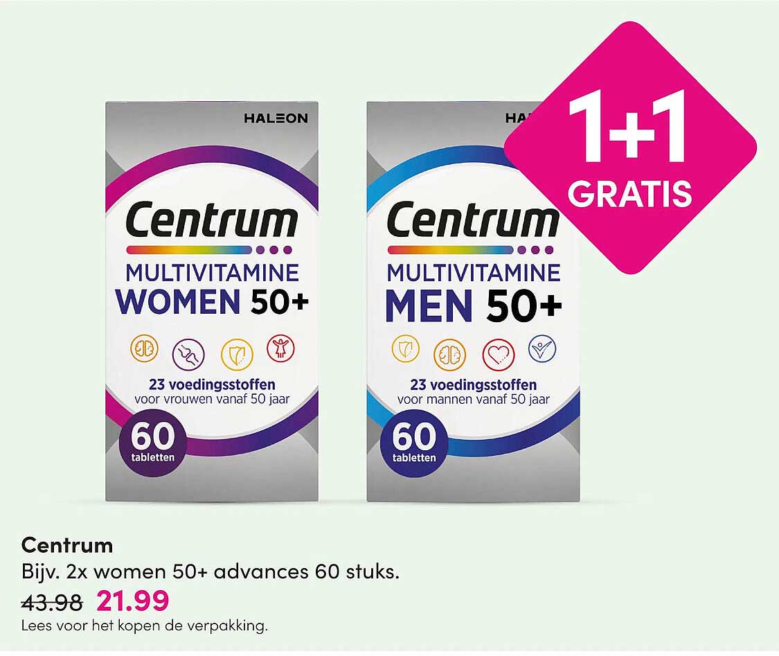 Centrum Bijv. 2x women 50+ advances 60 stuks. 1+1 GRATIS