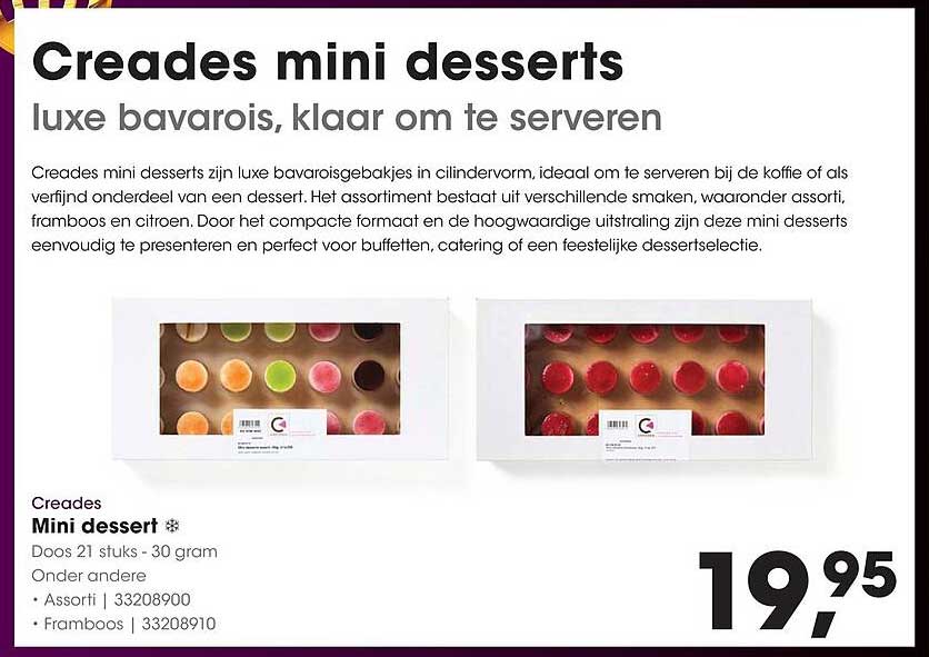 Creades mini desserts luxe bavarois, klaar om te serveren