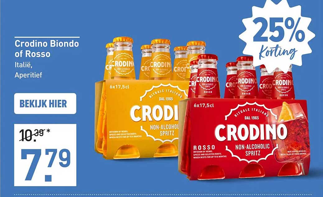 Crodino Biondo of Rosso Italië, Aperitief 25% korting