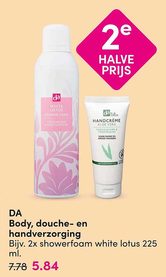 DA Body, douche- en handverzorging Bijv. 2x shoewerfoam white lotus 225 ml. 2e halve prijs